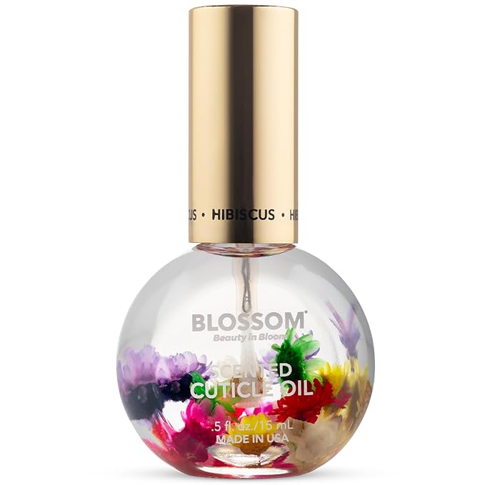 Blossom Cuticle Oil for Nails, Hydrating, Moisturizing, Scented Nail Oil Cuticle Care, Infused with Real Flowers, Made in USA, 0.5 fl. oz, Hibiscus