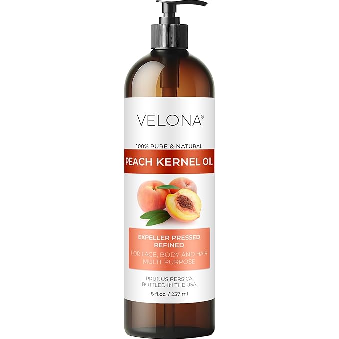 Peach Kernel Oil by Velona - 8 Fl Oz | 100% Pure and Natural Carrier Oil | Refined, Cold Pressed | Cooking, Skin, Hair, Body & Face Moisturizing | Use Today - Enjoy Results
