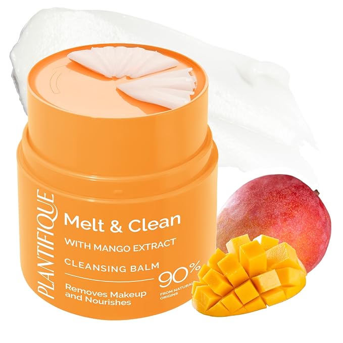 PLANTIFIQUE Korean Cleansing Balm Makeup Remover with Mango, Hyaluronic Acid, and Ceramide - Nourishing Melting Cleanser for All Skin Types, 1.41 oz / 40 g