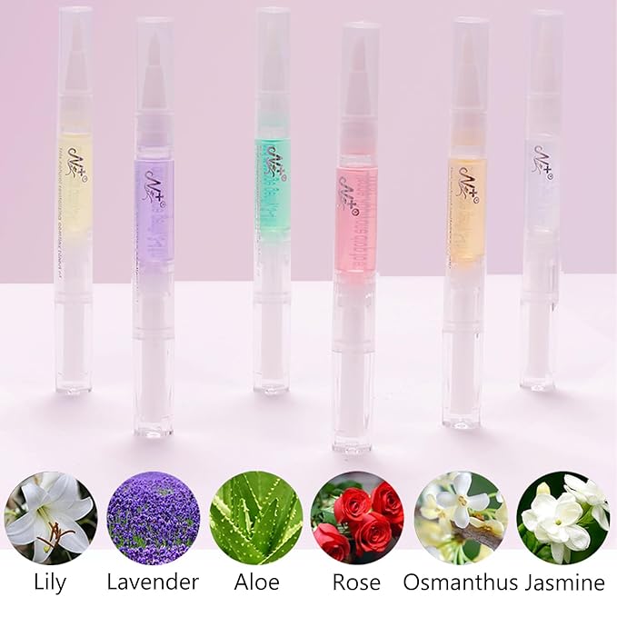 Cuticle Oils Set of 6PCS Floral Smell Cuticle Revitalize Oil, Nail Oil For Growth And Strength, Nail Strengthener - Cuticle Softener - Cuticle Remover - Cuticle Oil Pen (0.3 fl oz Bottles)