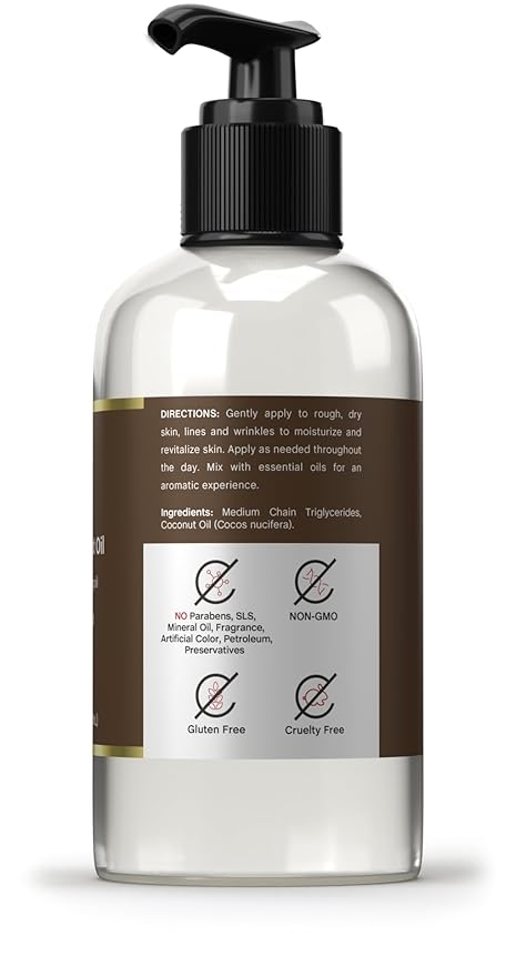 Coera Fractionated Coconut Oil | 8 fl oz | Liquid Moisturizing Oil for Skin | Free of Parabens, SLS, & Fragrances | Packaging May Vary