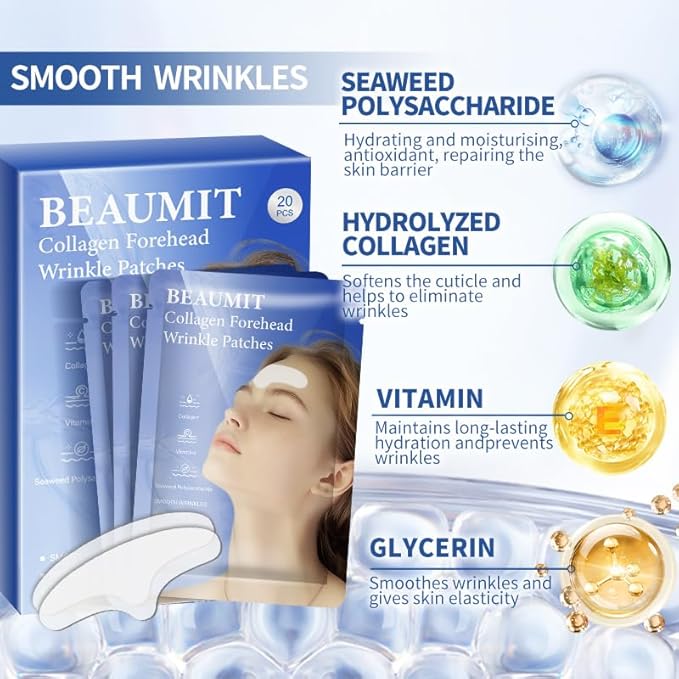 20pcs Masks | Collagen Forehead Anti-Wrinkle Treatments | Jelly Touch Mask | Skin-Friendly Hydrogel for Deep Hydration, Firming & Fine Line Reduction, Targets Forehead Wrinkles & Frown Lines