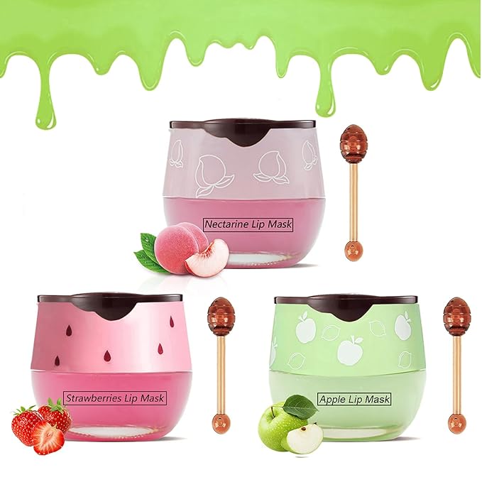 3PCS Bee Lip Balm Honey Pot Set, Moisturizing Propolis Mask, Hydrating Prevention for Dry and Cracked Skin, Exfoliating Scrubs, Sleep Mask Reduces Lines, Skin Care Products