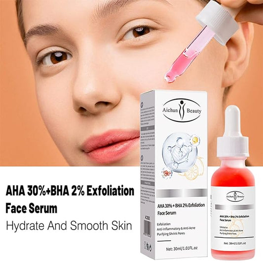 AICHUN BEAUTY Face Serum Eye Essence Anti-Wrinkles Anti-Acne Oil-Control Anti-Freckle Refreshing Moisturizing Purifying Shrink Pores 30ml 1.01FL.oz (AHA 30% + BHA 2% Exfoliation Face Serum)