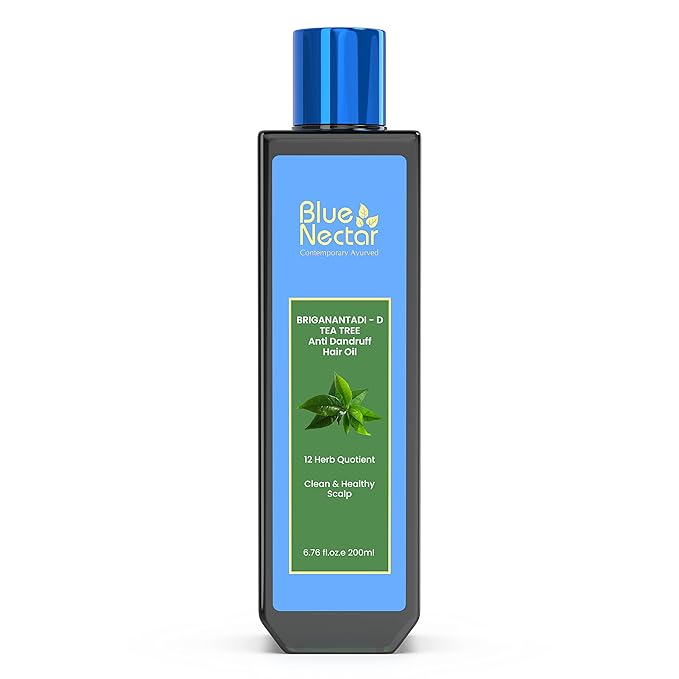 Blue Nectar Anti Dandruff Hair Oil with Neem & Tea Tree| Ayurvedic Non-Stickyfor Dry Scalp | Plant Based for Men & Women (12 Herbs, 6.76FlOz)