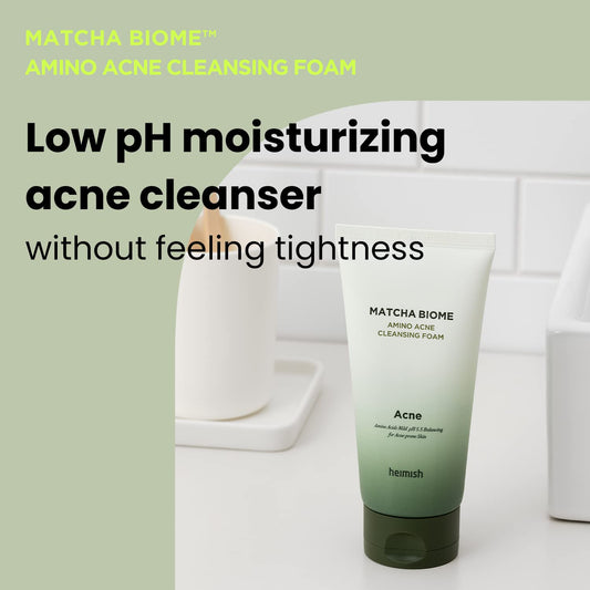 HEIMISH Matcha Biome Amino Acne Cleansing Foam - Deep Cleansing, Hydrating, Calming Facial Cleanser, Gentle Daily Face Wash with Amino Acids, Probiotics, for Oily & Acne-prone Skin, 5.3oz/150g
