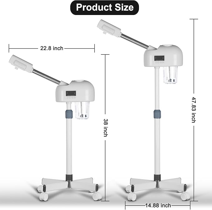 Stand Ozone Professional Facial Steamer with Digital Display, Adjustable Height & Rolling Base, Timer Function, 360° Rotatable Nozzle, Hot Mist Function, Use for Home, Salon SPA (White)