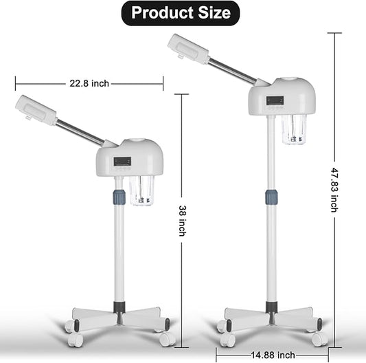Stand Ozone Professional Facial Steamer with Digital Display, Adjustable Height & Rolling Base, Timer Function, 360° Rotatable Nozzle, Hot Mist Function, Use for Home, Salon SPA (White)