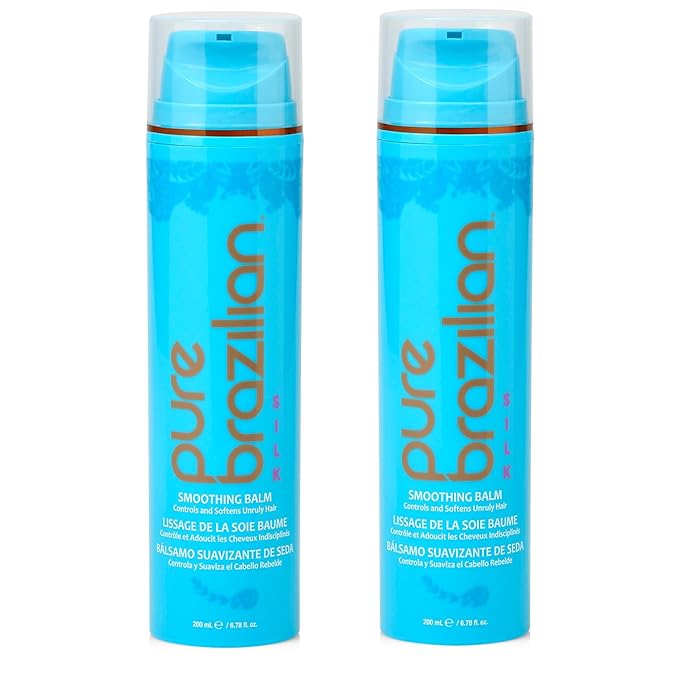 Pure Brazilian Silk Smoothing Balm with Keratin, Hydrolyzed Silk & Coconut Oil, Anti-Frizz, Nourishing & Strengthening, Salon-Quality Treatment, Pack of 2, 6.78 Oz