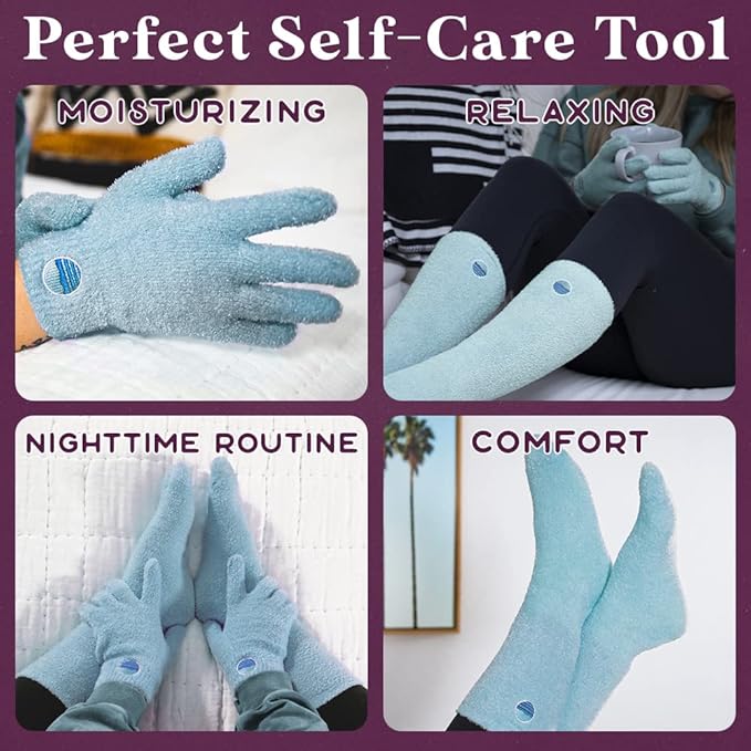 Aloe Socks and Gloves Set | Blue Moisturizing Socks and Gloves Infused with Aloe and Vitamin E | Spa Socks and Gloves for Women