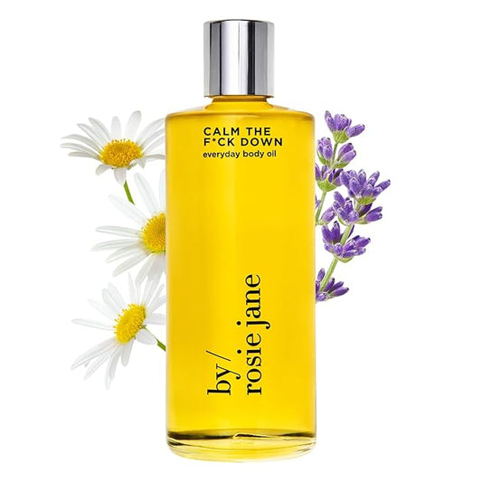 By Rosie Jane Calm Down Everyday Body Oil - Calming Lavender, Chamomile & Neroli Scented Body Oil with Coconut Oil, Olive Oil & Rosehip Seed Oil to Hydrate and Nourish Skin (5 fl oz)