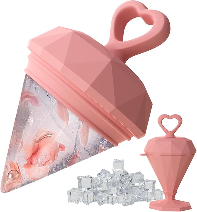 Rena Chris Ice Roller for Face: Diamond Ice Facial Roller, Reach Detailed Areas, De-Puff Eye Bags, Reusable Silicone Massage Ice Mold with Face Wash Wristband, Skin Care Tools for Women(Pink)