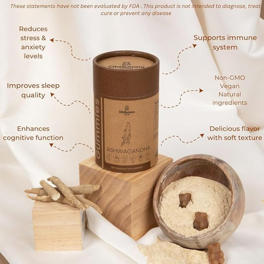 Ashwagandha 1500mg + Zinc, Vitamin D2 Vegan Gummies (Ashwagandha Roots)