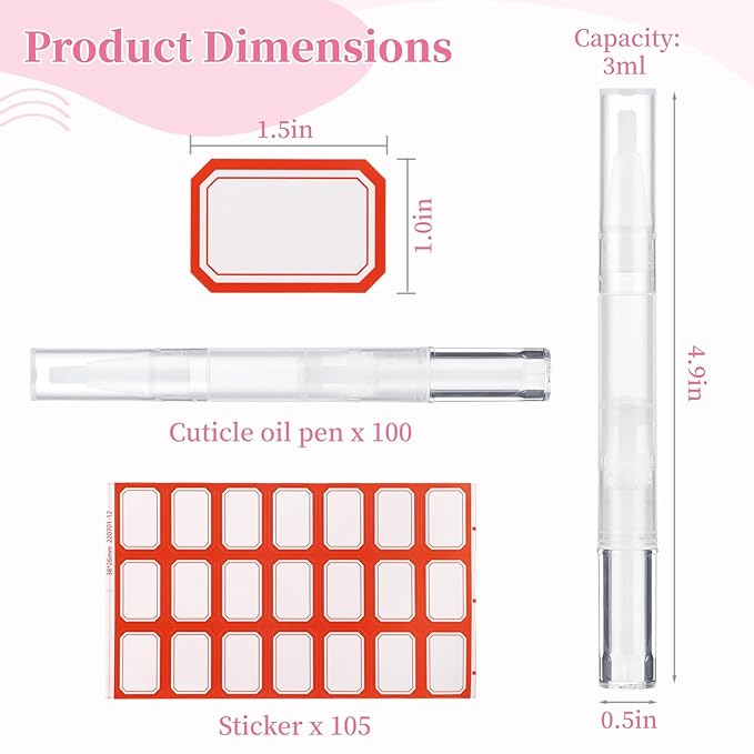 Homaisson 50 Pack 3ml Transparent Twist Pen with Stickers, Empty Cuticle Oil Pen Refillable Nail Oil Pens with Brush Tip, Empty Cosmetic Lip Gloss Tubes, Clear Eyelash Growth Liquid Containers