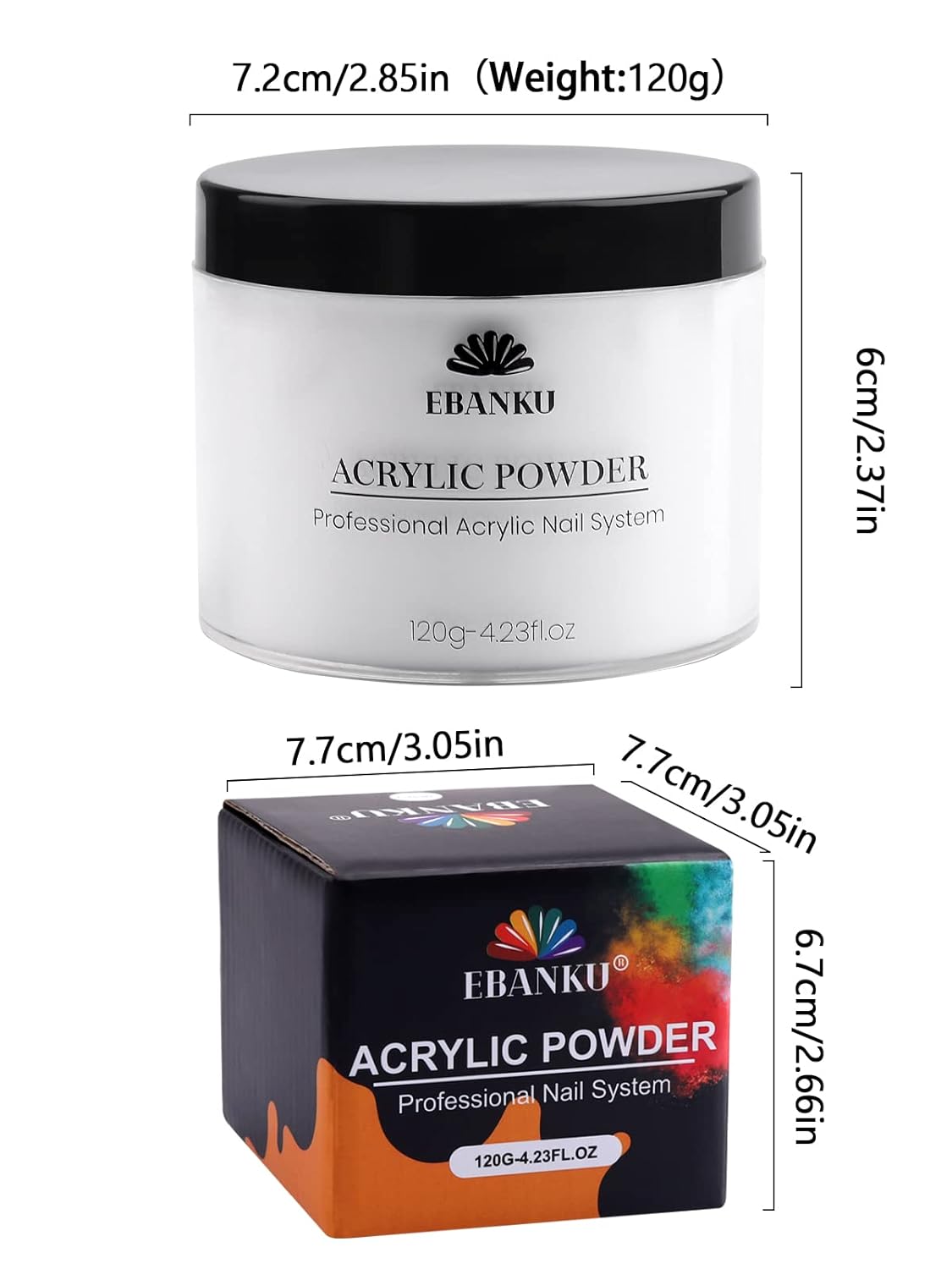 EBANKU Clear Acrylic Powder, 120g/4.23oz - Professional Nail Powder for Extension, Carving, Long-Lasting, No Lamp Needed