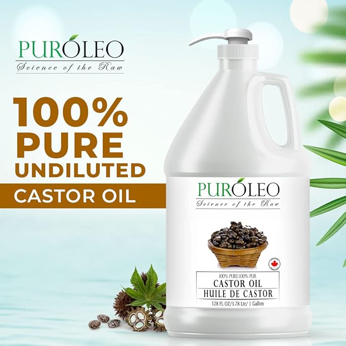 PUROLEO Castor Oil 128 Fl Oz/3784 ML (Made in Canada) Hair, Lash, Beard, Eyelashes & Eyebrow Oil Jamaican Black castor oil for thicker brow longer lashes, Make eyelash serum, hair serum for dry hair