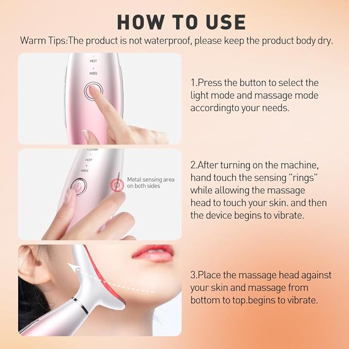 Facial Massager, 3 Modes Face Sculpting Tool, Vibrating Neck Face Massager with Thermals (Pink)