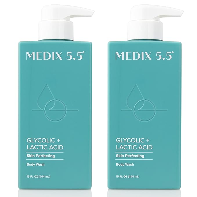 Medix 5.5 Glycolic Acid + Lactic Acid Exfoliating Body Wash Gel | KP Bump Eraser | AHA Exfoliant Skin Care Body Cleanser | Keratosis Pilaris & Acne | Anti Aging AHA Foaming Body & Face Wash, 2-Pack