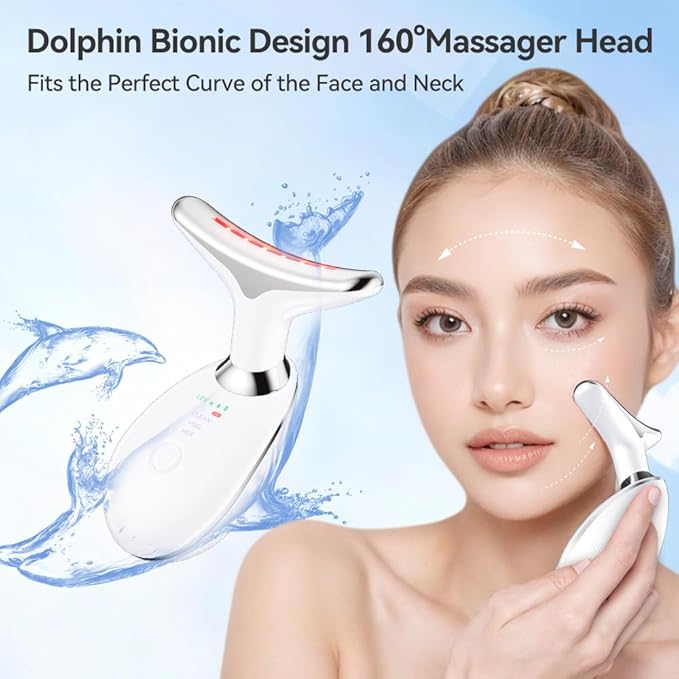 Neck Massager, 7-in-1 Multifunctional Facial Massager, Face Sculpting Tool for Skin Care, At-Home Face Tool with Vibration and Thermal, White