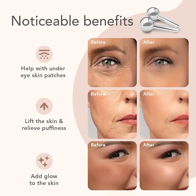 Ice Globes for Face Neck & Eyes, Unbreakable Stainless Steel Gua Sha, Facial Ice Globes for Puffiness, Wrinkles, Dark Circles, Steel (Set of 2)