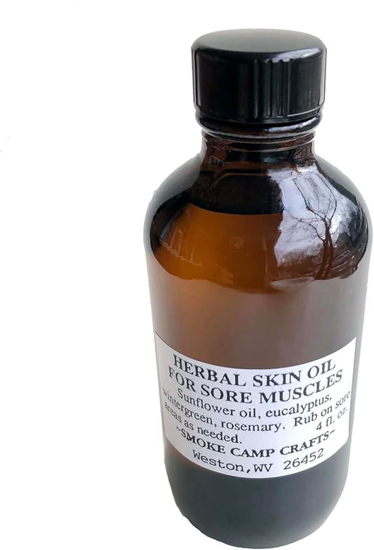 Smoke Camp Crafts Sore Muscle Body Oil 4 oz for Massage with Eucalyptus, Wintergreen, Rosemary and Cajeput Essential Oils