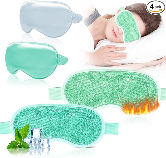 Cooling Eye Mask and Silky Sleep Mask 4 Packs for Man Women for Sleeping Frozen Ice Eye Mask Cold Warm Compress Puffiness Dry Eyes Dark Circles Gifting
