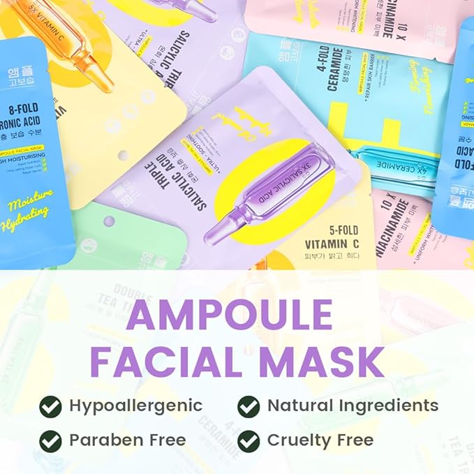 Salicylic Acid Face Masks Skincare,Facial Mask Skin Care Korean,Nourish,Deep Moisturizing,Atural Skin Care Spa Face Mask,Hydrating Smoothing Face Masks for Women Men,for All Skin Types 6Pack