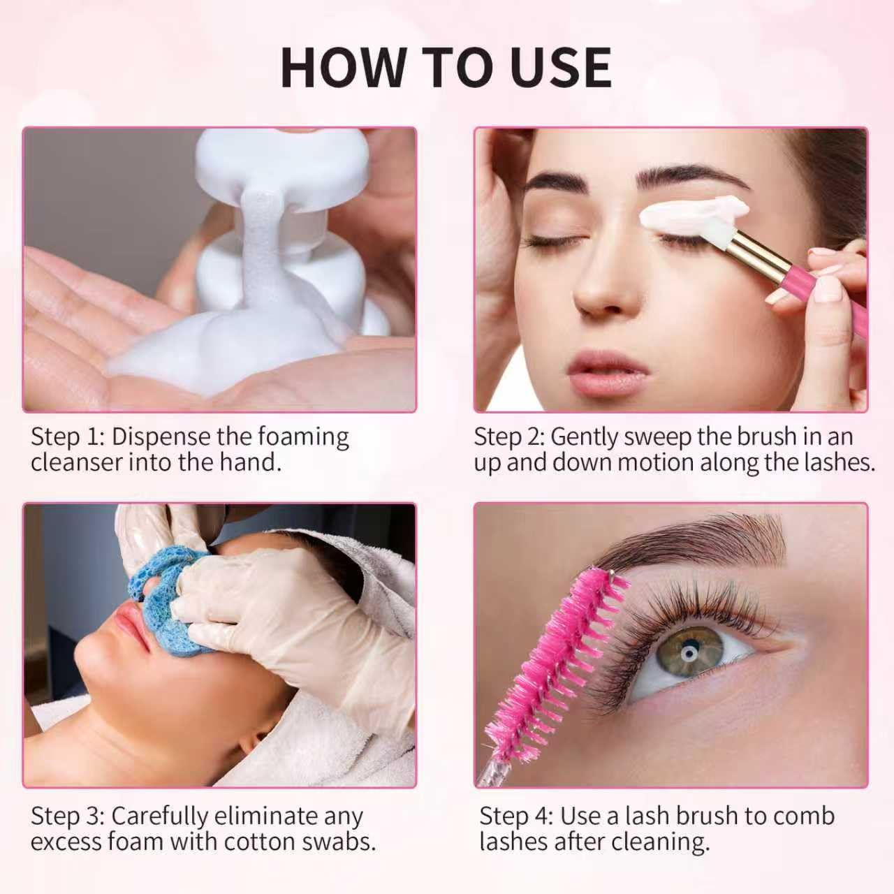 100 Pcs Lash Shampoo Bottle Brushes Set 20 Empty Foam Pump Dispensers 20 Label Stickers 20 Mascara Wands Tubes 20 Cleansing Brush 20 Bag for Eyelash Extensions Aftercare(Red Rose)