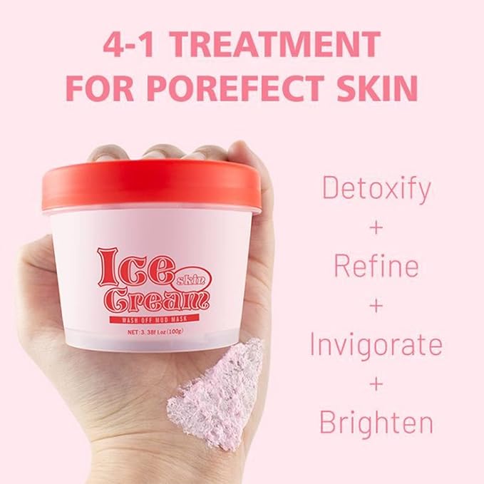 AICHUN BEAUTY Ice Cream Facial Wash Off Mud Mask Oil-Control Deep Cleaning Moisturizing Exfoliation Blackhead Skin Care 100g 3.38FL. OZ (STRAWBERRY & MILK)
