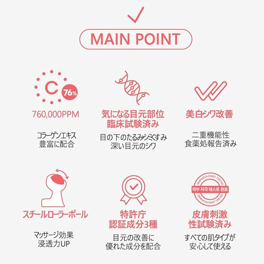 RiRe Collagen Eye Serum Stick 15ml(0.5 fl.oz.) Hydrolyzed Collagen 76%, Hypoallergenic, All Skin Type, Dermatologist Tested, Niacinamide, Adenosine,Airless Pump