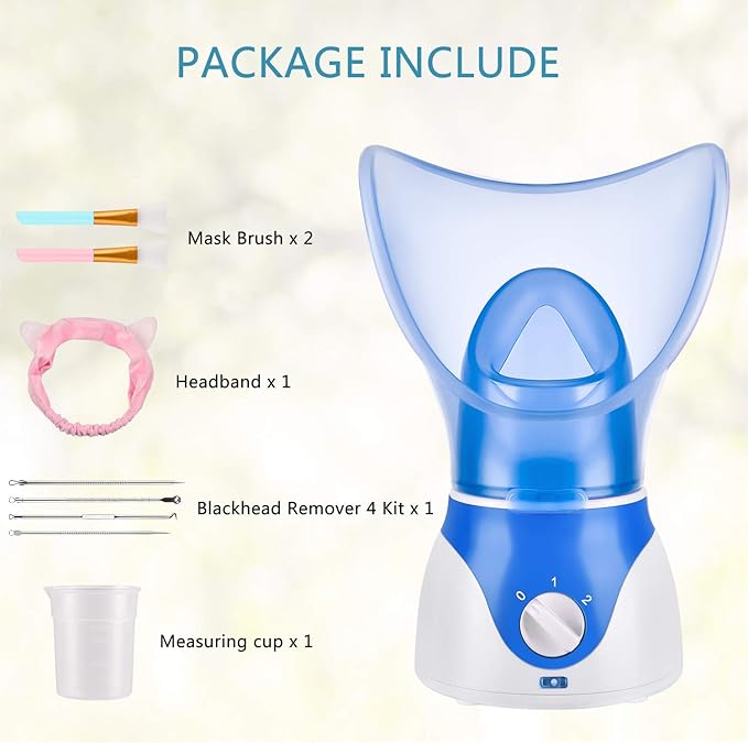 Face Steamer for Facial Deep Cleaning, Facial Steamer for Face, 2 Modes Facial Steamer for Unclogs Pores, Hydrating, Blue(Include Blackhead Remover Kit, Mask Brush, Headband)