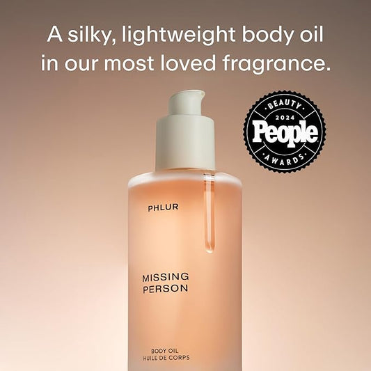 PHLUR Missing Person Body Oil - Lightweight & Nourishing - With Ceramide-Rich Oils & Skin-Mimicking Lipids - Bergamont, Musk, Orange & Sandalwood Floral Scented Body Oil (4 Fl Oz)