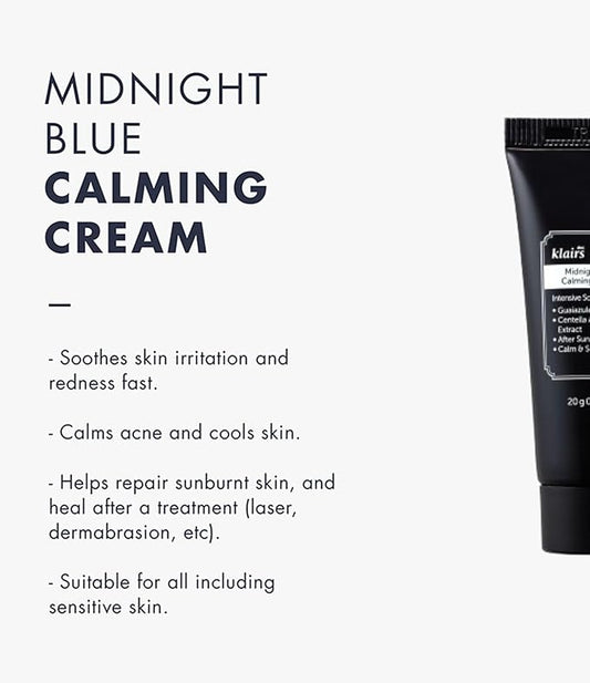 DearKlairs] 0.7 ounce Midnight Blue Calming Cream, Soothing, Redness Relief Moisturizer, Hydrating, Fast Absorbing, Light Texture for Easy Use, Sensitive Skin Friendly (0.7 Ounce (Pack of 1))