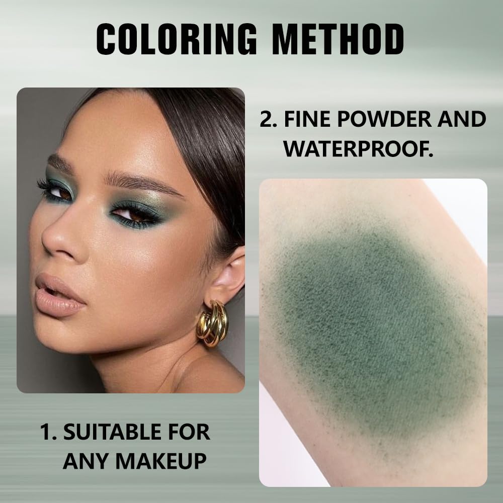 Buildable Matte Eyeshadow Makeup Palette Single - Forest Green Shades | Creamy Pressed Powder for Easy Blending | Mini Travel Palette for Women | Everyday Natural Eye Makeup