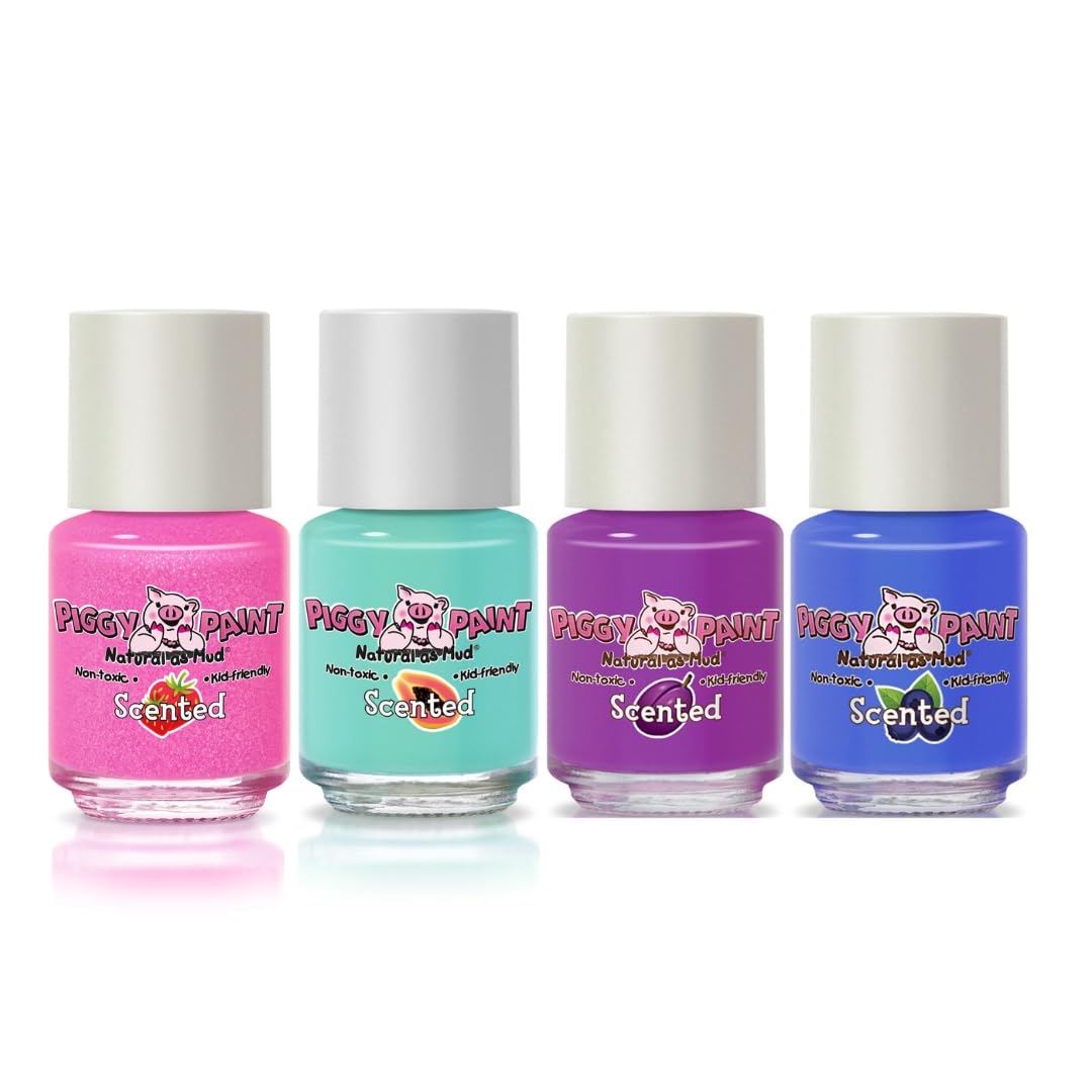 Piggy Paint | 100% Non-Toxic Girls Nail Polish | Safe, Cruelty-free, Vegan, & Scented for Kids | Scented Fruit Fairy (4 Pack Kit)