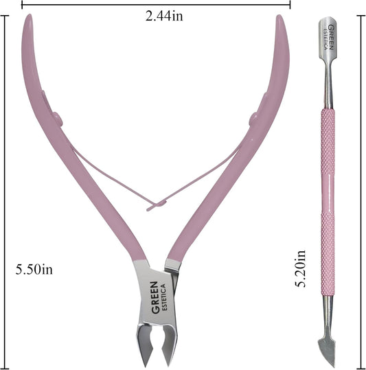 Professional Cuticle Trimmer with Cuticle Pusher Nail Cuticle Remover Nipper Silver Stainless Steel Sharp Blades Manicure Tools with Double Spring Nail Care Pedicure Nail Tools Home Spa (Rose)