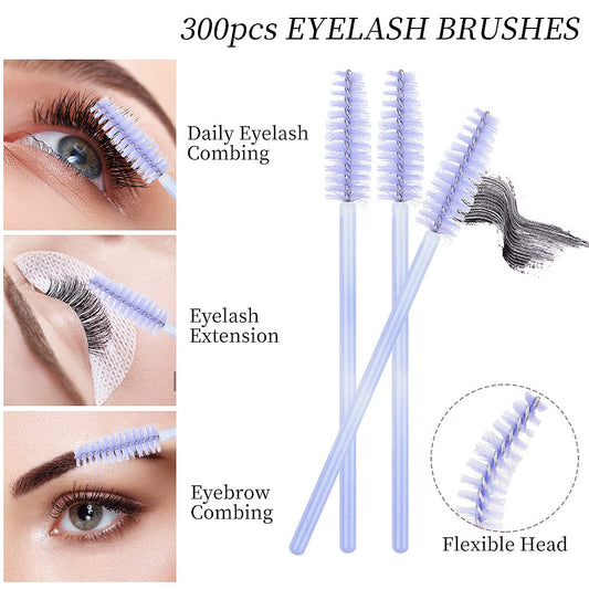 300 Disposable Mascara Wands Eyelash Brush Spoolies for Eye Lash Extension Eyelash Extension Supplies Makeup Tools Accessories (New Light Purple-300 pcs)