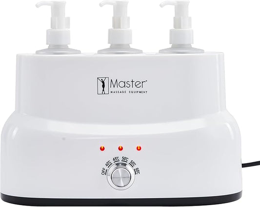 Master Massage 3-Bottles Massage Oil, Lotion, Cream Warmer Heater with Empty Bottles- Massage Cream Heating Device- Salon SPA Massage Body Therapy, White