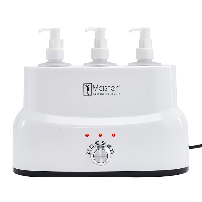 Master Massage 3-Bottles Massage Oil, Lotion, Cream Warmer Heater with Empty Bottles- Massage Cream Heating Device- Salon SPA Massage Body Therapy, White