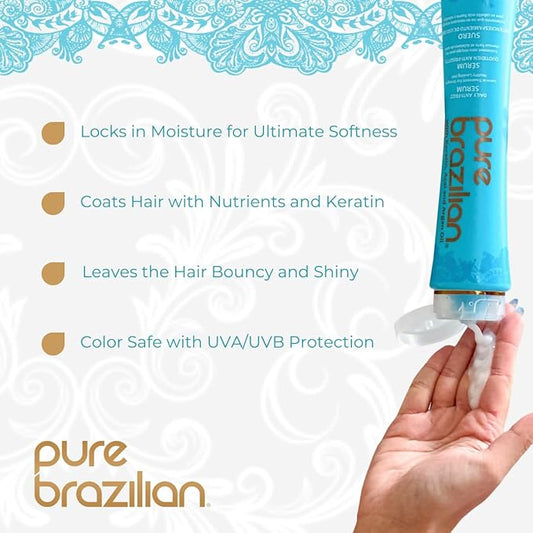 Pure Brazilian Daily Anti-Frizz Serum, 3 Fl Oz - Smoothing and Shine Enhancer for All Hair Types