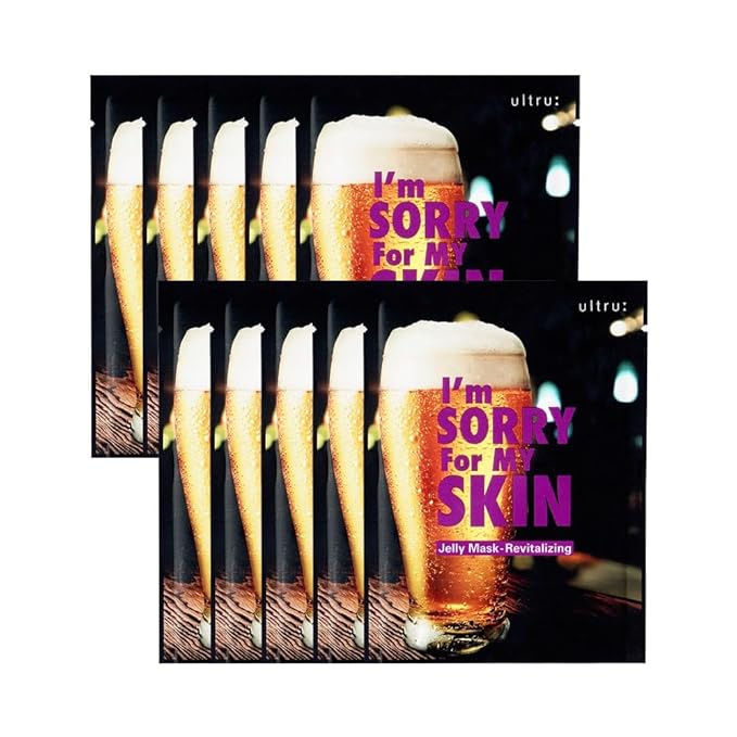 I'M SORRY FOR MY SKIN Jelly Face Mask Korean Skin Care, Hydrating Face Masks Skincare Set, Self Care Items for Glow Beauty, Teacher Appreciation Gifts for Women, Pack of 10 (Beer Revitalizing Mask)