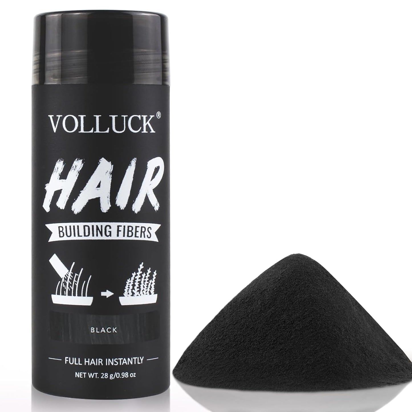 VOLLUCK Hair Fibers for Thinning Hair, Instant Coverage Hair Building Fibers for Women and men, Natural Hair Powder for Conceal Hair Loss 28 g (Black)