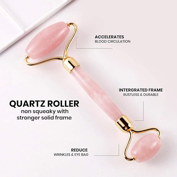ROSELYNBOUTIQUE Gua Sha Facial Tools & Face Roller for Wrinkless Natural Skincare Tool Jade Roller Guasha Tool for Face Facial Massager (Rose Quartz - Pink)
