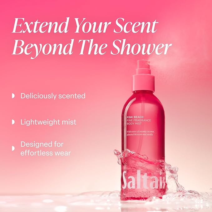 Saltair Pink Beach Body Mist 2 Pack, Body Oil, After Shower and Bath Oil Moisturizer, & Multi-Lipid Body Butter Bundle