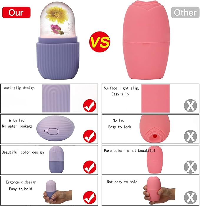 XHJRI Ice Face Roller Massager,Ice Cube Roller for Face, Eyes and Neck Naturally Conditioning and Skin Care,De-Puff Eye Bags,Reduce Migraine Pain,Reusable Massage Silicone Ice Mold (Purple)