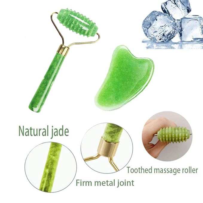 FA FIGHTART 4 in 1 Jade Gua Sha Set Ice Roller Face Rollers Freezer Frozen Cooling Face Massager Massage Tool