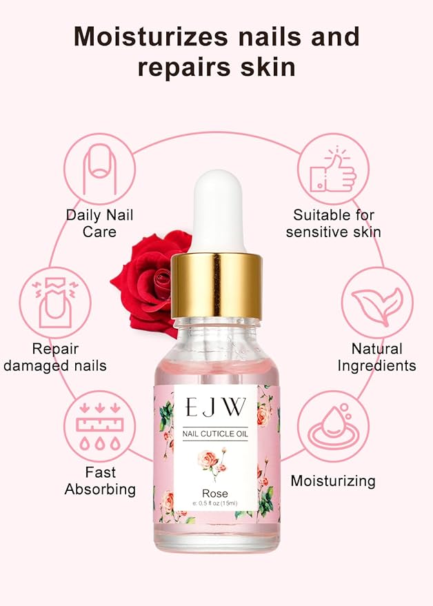 EJW Cuticle Oil for Nails, Rose and Milk Honey, Improves Hangnails and Hand Lines, Contains Vitamin E and Jojoba Oil, Natural Ingredients