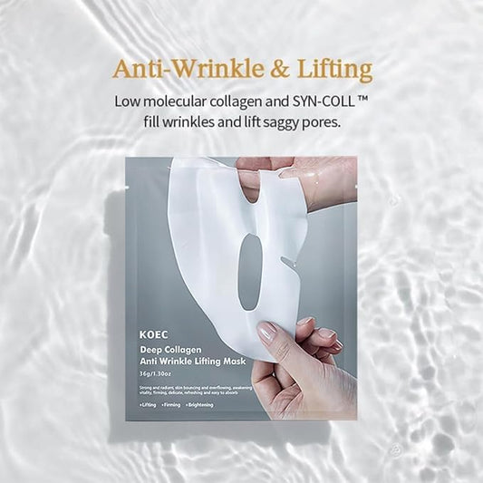 Deep Collagen Anti Wrinkle Lifting Mask,Moisturizing Overnight Collagen Face Mask,Facial Sheet Mask with Low Molecular Weight Collagen,Lifting,Firming,Easily Absorbed Overnight Hydration Mask-36gx4pcs