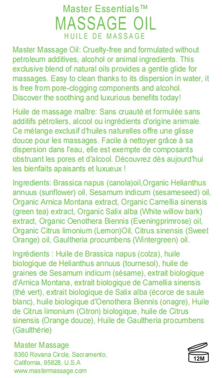 Master Massage Organic Massage Oil - 8 fl oz, Refreshing Sense, Water-Soluble, Skin-Nourishing Formula for Relaxation, Ideal for Massage Therapy and Home Use, Pack of 1