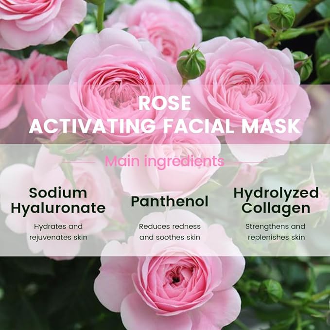 Rose Face Sheet Mask Skincare,Hydrating Spa Face Mask For Sensitive Skin,Moisturize,Nourish for All Skin Types,Natural Skin Care Spa Face Mask for Women Men Girls,Pack of 8
